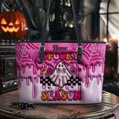 Spooky Vibe Print 3D Effect Leather Tote Bag, Leather Wallet, Ghost Pumpkin Tote Bag, Print 3D Halloween Bags, Trick Or Treat Halloween Bags Product details: -  Sizes: 17.3 x 11 x 5.9 Inches - Material: PU Leather - Sturdy handles for comfortable carrying. - Removable and adjustable straps for versatile wearing options. - Secure zipper closure to keep your belongings safe. - 3 inside pockets for convenient organization. - All-Over-Print Leather Tote Bag Care Instructions: - Clean gently with a s Halloween Bags, Print 3d, Ghost Pumpkin, Tote Bag Leather, 3d Effect, Printed Leather, Halloween Treats, Leather Tote Bag, Trick Or Treat