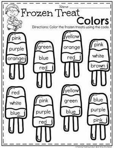 printable frozen treat colors worksheet for kids to color and write the words