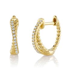 14K gold with 0.06-carat natural round-cut diamond x crossover huggie earrings. Model Number: SDL55024713WY Gold Studs Earrings, Gemstone Diamond Ring, Diamond Huggie Earrings, Diamond Fashion Rings, Studded Necklace, Gold Jewelry Earrings, Mini Hoop Earrings, Jewelry Essentials, Studs Earrings