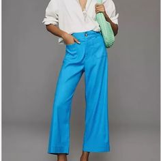 Perfect Condition And Super Comfy Pants! Only Selling Because They’re Not My Size! Such A Cute Color!! Maeve Colette Pants, Turquoise Pants, Bright Blue Sky, Sky New, Beach At Sunset, Wrap Jumpsuit, Ruffle Jumpsuit, Cropped Linen Pants, Striped Wide Leg Pants