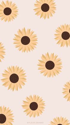 the sunflowers are yellow and brown on a pink background