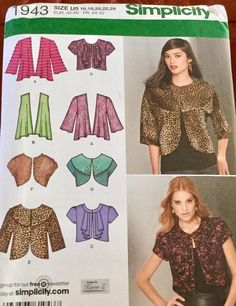 Simplicity 1943 Misses Knit and Woven Jackets Pattern, size 16-24, Uncut Short Jacket Pattern, Brand Patterns, Jacket Diy, Woven Jacket, Simplicity Patterns