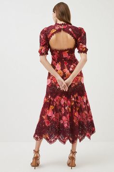 Floral Voile Cutwork Woven Maxi | Karen Millen Bohemian Midi Dress With Puff Sleeves, Bohemian Puff Sleeve Dress With Lace Trim, Bohemian Dresses With Lace Trim And Puff Sleeves, Bohemian Lace Dress With Smocked Back, Fitted Bohemian Midi Dress With Lace Trim, Bohemian Fitted Midi Dress With Lace Trim, Latest Maxi Dresses, Maxi Dress Collection, Bohemian Dress