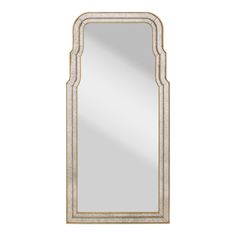 an ornate mirror with gold trimmings and a white border around the edges, on a