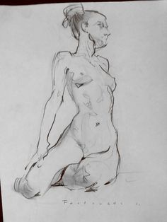 a drawing of a naked woman sitting on the ground