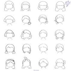 the different types of hair styles for girls with long bangs and ponytails, all drawn in