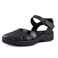 Black/Black Black Slip-on Walking Shoes For Summer, Black Walking Shoes With Removable Insole For Spring, Black Cushioned Walking Shoes For Summer, Black Leather Walking Shoes For Spring, Comfortable Leather Walking Shoes For Summer, Leather Walking Shoes With Textured Sole For Summer, Summer Slip-on Leather Walking Shoes, Comfortable Black Leather Sandals, Comfortable Black Leather Walking Shoes