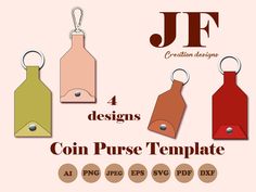 coin purse template with four different colors