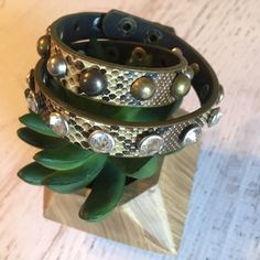 Brand New!! Never Worn! Snake Print Leather Wrap Cuff Bracelet With Studs Jd Crystals 16" Long, Wraps Twice Leather Wraps, Printed Leather, Snake Print, Womens Jewelry Bracelets, Cuff Bracelet, Size 16, Cuff, Women Jewelry, Brand New