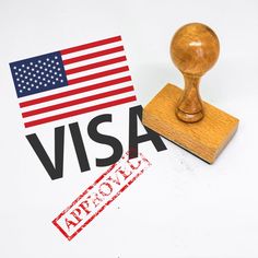 a rubber stamp with the words visa and an american flag