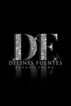 the logo for delines fuentes beauty salon, which is featured in black and white