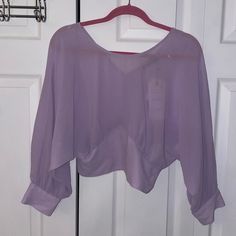 Purple Sheer Long Sleeve Crop Top With V Neck Back. Chic Purple Long Sleeve Crop Top, Chic Long Sleeve Purple Crop Top, Lavender Top For Night Out In Spring, Summer Party Lavender Blouse, Zara Purple Top For Party, Zara Purple Party Top, Trendy Lavender Top For Party, Purple Crop Top For Spring Night Out, Chic Lavender Top For Party