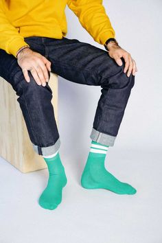 The Jouer is one of our first (and favorite) styles. This men's tube sock is our shorter take on the classic baseball sock—a reimagined retro ankle offered in a variety of colors and made with premium combed cotton and of course terry footing. Size+ OSFA, M 9-12 Design+ 200 Needle+ Reinforced toe & heel+ Seamless toe+ Terry Cushioning on Footbed+ Ankle Content + Care+ Premium Combed Cotton+ Wash Cold/Dry Low+ Imported Sporty Green Socks For Streetwear, Sporty Green Socks For Spring, Bold Socks, Men In Socks, Mens Socks Fashion, Baseball Socks, Ankle Sock, Cuffed Jeans, Crew Sock