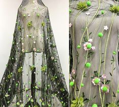 two pictures of different types of clothing with flowers and leaves on the top, one is made out of sheer fabric