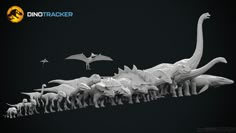 the dinosaurs are all lined up together to look like they have long necks and tails