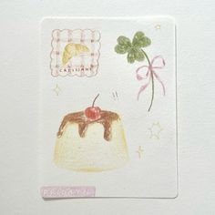 a piece of paper with an image of a cake and shamrocks on it,