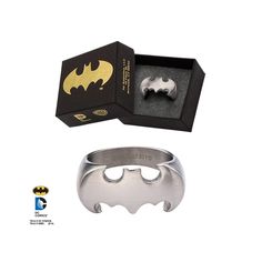 the batman ring is in its box and it's open to show the logo