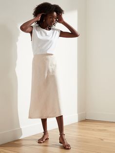 Linen Bias-Cut Midi Skirt | Banana Republic Modern Summer Skirt With Lining, Modern Summer Lined Skirt, Modern Lined Skirt For Summer, Relaxed Summer Skirt For Everyday, Relaxed Fit Skirt For Everyday Summer Wear, Modern Lined Summer Skirt, Summer Everyday Relaxed Fit Skirt, Summer Everyday Relaxed Skirt, Modern Summer Midi Skirt