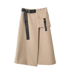 Lasaky - Chic and Stylish Khaki High-Waisted Midi Skirt with Irregular Slit Elegant Asymmetrical Bottoms With Pockets, Asymmetrical Beige Bottoms For Work, Fall Skirt With Pockets And Asymmetrical Hem, Beige Asymmetrical Bottoms For Work, Chic Asymmetrical Skirt With Pockets, Chic Bottoms With Belt Loops And Asymmetrical Hem, Asymmetrical Solid Skirt With Pockets, Solid Asymmetrical Skirt With Pockets, Asymmetrical Skirt With Pockets For Fall