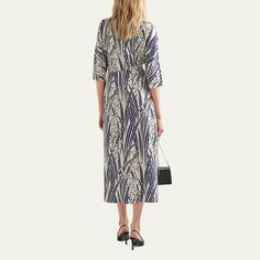 Prada floral print dress with scarf neck High neckline Three-quarter sleeves Self-tie wrap skirt A-line silhouette Midi length Hem falls below the knee Viscose Made in Italy Dress With Scarf, Scarf Neck, Tie Wrap, Neck Scarves, High Neckline, Scarf Print, Three Quarter Sleeves, Wrap Skirt, Floral Print Dress