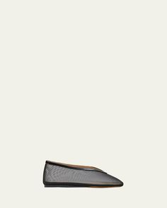 Le Monde Beryl "Luna" sheer mesh ballerina flats    0.50 in / 15 mm flat heel    Round toe    Slipon style    Leather outsole    Made in Italy Ballerina Flats, Bergdorf Goodman, Tops Designs, In Italy, Mesh, Italy, Heels, Leather