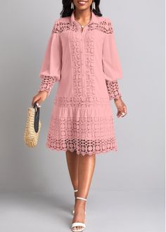 Color:Light Pink;Size:M;Size:XL;Size:XXL;Package Contents:1 X Dress;Occasion:Other;Style:Vintage; Modest Birthday Outfit, Light Pink Shirt, Womens Winter Dresses, Lace Long Sleeve Shirt, Boutique Style Outfits, Pink Long Sleeve Shirt, Dresses Casual Winter, Fashion Dresses Online, Midi Shift Dress