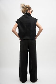 Black Linen Crop Top Avant Garde Clothing, Linen Blouse Women Short Sleeve, Womens Linen Top, Goth Shirt for Women - Etsy White Linen Blouse, Goth Shirt, Linen Top Women, Linen Shirts Women, Linen Crop Top, Linen Crops, Wide Trousers, Wide Leg Linen Pants, Linen Blouse