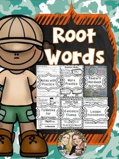 an image of root words in the classroom with camouflage background and clippings on it