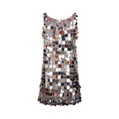 Rabanne Ladies Dresses. Fashion category: Cocktail & Party Dresses. SKU: 23FIRO597PS0133-M097. Color: Silver / Bright Orange. Rabanne Ladies Sequin Embellished Mini Dress. This sleeveless dress features a sequin design, a V-neck, thin straps, a thigh-length and a hidden back closure with snap buttons. Material: 60% Plastic, 40% Steel. Silver Mini Dress, Embellished Mini Dress, Multicolor Sequins, Cocktail Party Dresses, Sequin Design, Ladies Dresses, Paco Rabanne, White Mini Dress, Cocktail Dress Party