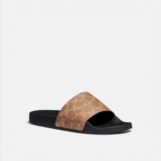 Signature Coated Canvas Upper. Man-Made Leather Footbed. Man-Made Leather Outsole. Slip On. Color: Tan G3759. Coach Sandals, Chic Sandals, Birthday Wishlist, Sport Sandals, Coach Shoes, Christmas Wishlist, Cute Shoes, Nice Shoes, Women's Shoes Sandals