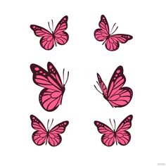 six pink butterflies on a white background