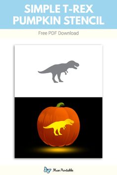 the tyranosaurusus rex pumpkin stencil is shown in three different colors