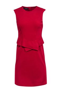 Lafayette 148 - Red Short Sleeve Sheath Dress w/ Peplum Sz 4 – Current Boutique Red Sleeveless Knee-length Dress For Work, Red Knee-length Sleeveless Dress For Work, Flattering Workwear Dresses With Back Zipper, Fit And Flare Dress With Back Zipper For Work, Chic Solid Color Career Dress, Fitted Sleeveless Dress With Back Zipper For Work, Dressy Sheath Mini Dress For Work, Elegant Red Peplum Dress, Career A-line Dresses