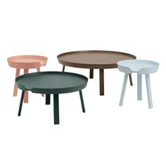 three tables with different colors and shapes