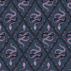 a blue and pink snake pattern on a black background