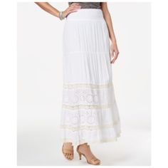 Style Co Crochet Eyelet Maxi Skirt Bright White Elastic Waist- See Photo Above. Xx-Large: Waist 40" Length 38.5" Casual Spring Maxi Skirt With Lace Trim, Lace Maxi Skirt For The Beach, Casual Summer Maxi Skirt With Lace Trim, Lace Tiered Skirt Bottoms For Beach, Casual Summer Skirt With Crochet Trim, Spring Beach Maxi Skirt With Lace Trim, Fitted Skirt With Crochet Trim, Casual Lace Skirted Bottoms, Casual Skirted Lace Bottoms