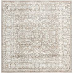 an antique style rug in grey and white colors with intricate designs on the border,