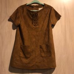 Adorable Suede Dress With Lace Up Detail By The Neck Never Worn But Tags Are Missing. Cute Zara Dresses For Fall, Casual Fitted Mini Dress For Dress-up, Fitted Casual Mini Dress For Dress-up, Zara Brown Short Sleeve Dress, Suede Dress, Dress With Lace, Zara Dresses, Kids' Dresses, Lace Dress