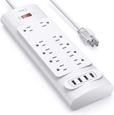 the power strip is plugged in with two surge protectors