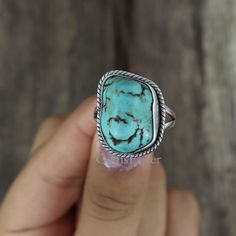 Natural Large Raw Turquoise Ring Sterling Silver Rings for | Etsy Turquoise Crystal Open Ring, Bohemian Turquoise Ring For Promise, Bohemian Turquoise Promise Ring, Bohemian Style Emerald-colored Ring, Nickel-free Bohemian Turquoise Ring, Raw Turquoise Ring, Pyrite Ring, Kyanite Ring, Raw Turquoise