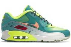 Nike Air Max 90 Doernbecher 2015 (W) - 838767-374 Retro Air Nike Shoes, Nike Air Max Primary Colors, Air Max 90 Womens Shoes, Airmax 90s, Nike Air Max Trainers, Air Max 90 Leather, Gold Nike, Nike Casual, Fly Shoes