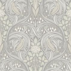 an ornate wallpaper design in grey and white