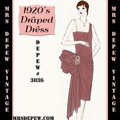 a drawing of a woman in a dress with the words 1920's drapered dress