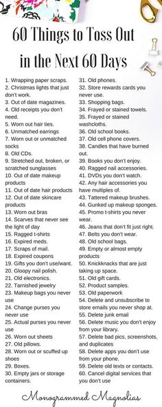 a list with the words 60 things to toss out in the next 60 days