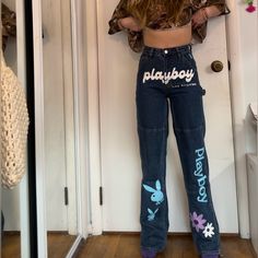 Never Worn, Too Long For Me (I Am 5’2) Would Recommend For Anyone 5’4 Or Taller Size 23 The Paint On The P Is Slightly Smudged But They Came That Way When I Bought Them Blue Jeans With Letter Print For Summer, Y2k Blue Bottoms With Graphic Print, Blue Graphic Print Y2k Bottoms, Y2k Blue Graphic Print Bottoms, Blue Y2k Graphic Print Bottoms, Spring Blue Bottoms With Letter Print, Blue Graphic Print Jeans For Spring, Pacsun Jeans, High Waisted Jeans