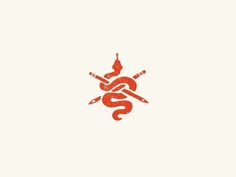 an orange snake with two crossed swords on it's back, in the middle of a