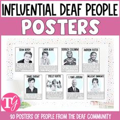 a poster with the names of people on it and an image of them in pink