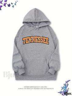 Bjux - Womens Letter Pattern Casual Pullover Hooded Sweatshirts: Stylish Long Sleeve Sports Drawstring Kangaroo Pocket Hoodie for Fashionable Comfort Trendy College Hoodie With Drawstring, Trendy College Hoodie, Gray Letter Print Hoodie For Fall, Gray Varsity Hoodie Sweatshirt, Fall Letter Print Gray Hoodie, Hooded Sweatshirt With Kangaroo Pocket For Leisure, Leisure Hooded Sweatshirt With Kangaroo Pocket, Fall Hoodie In Athletic Heather With Kangaroo Pocket, Fall Hoodie With Kangaroo Pocket In Athletic Heather