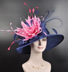 W Blush, Oaks Day, Wedding Tea Party, Hat Tea Party, Wedding Royal, Navy Blue And Pink, Pheasant Feather