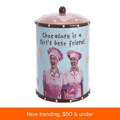 in stock Lucy And Ethel, Ceramic Cookie Jar, Pink Chocolate, Lucille Ball, Kurt Adler, Love Lucy, I Love Lucy, Chocolate Factory, Cookie Jars